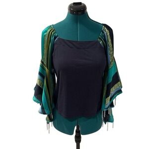 Anthropologie TINY Shirt Womens Small Multicolor Bell Sleeve Beaded Cuffs